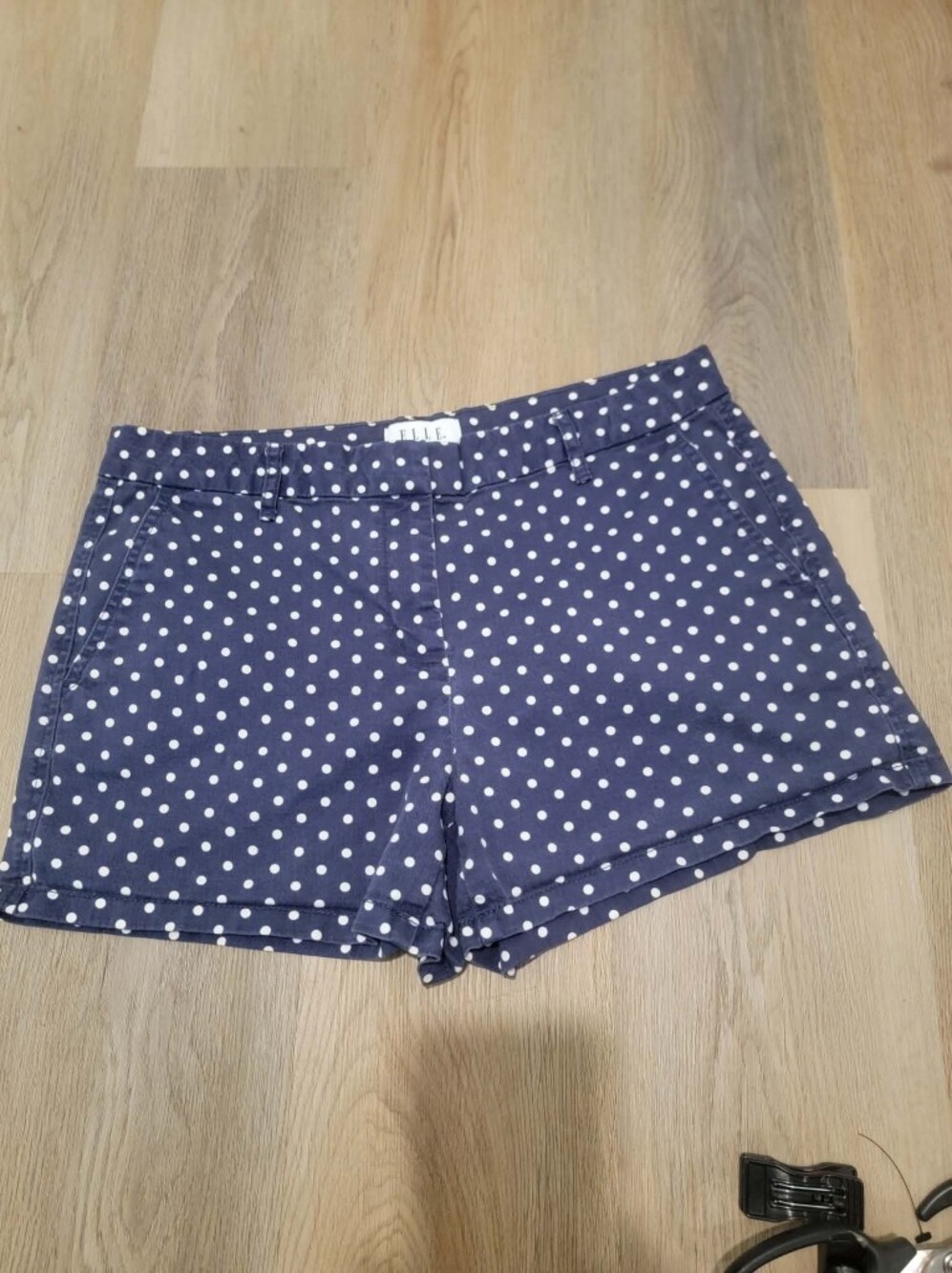 Elle Navy Blue With White Polka Dots Flat Front Shorts with 4" Inseam 18" Waist